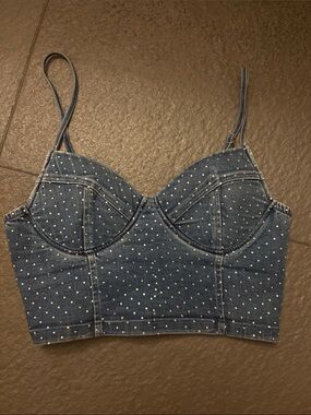 Denim bedazzle Polka Dot Bustier Crop Top